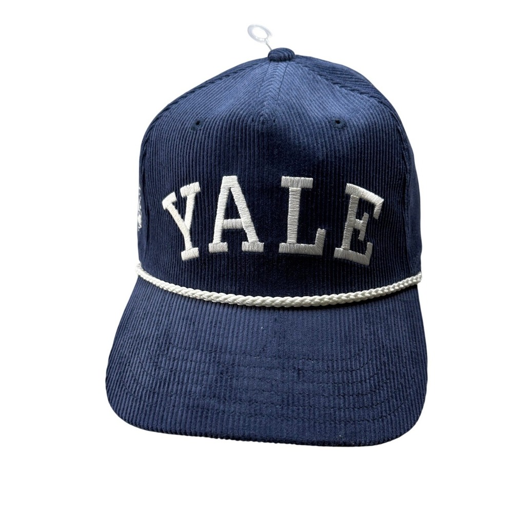 Yale University Navy‎ Blue Corduroy Rope Hat Adjustable Leather Strapback NEW